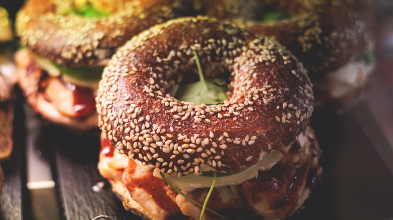 Bagel sandwiches on table