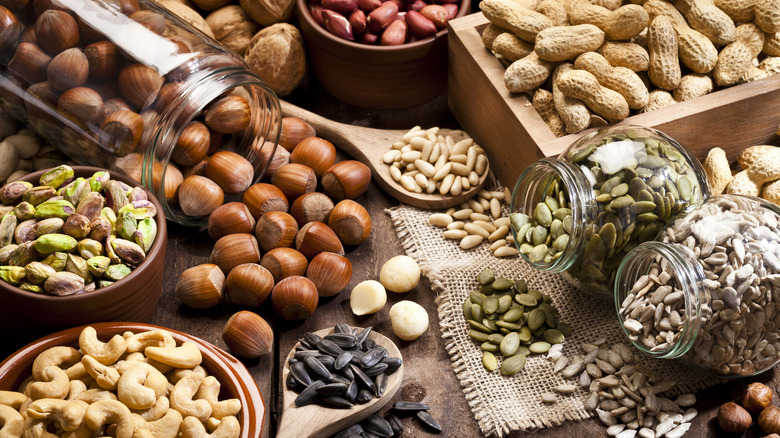 Nuts and seeds on counter