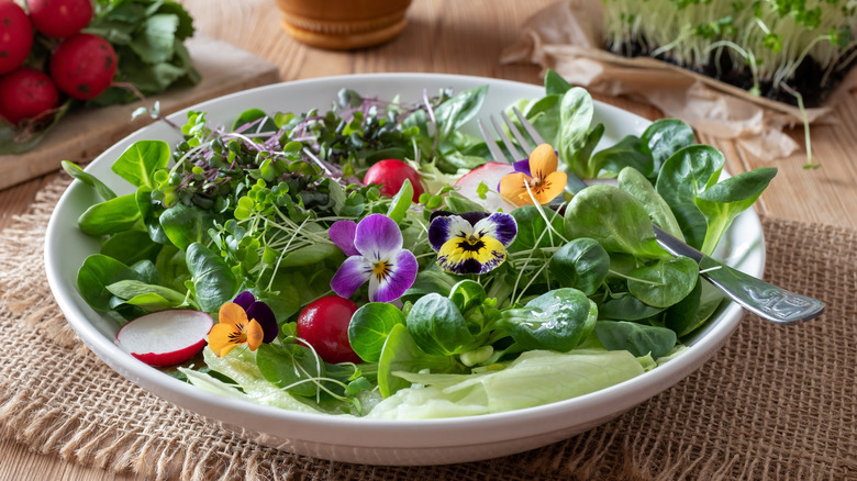 Salad with edible flowers