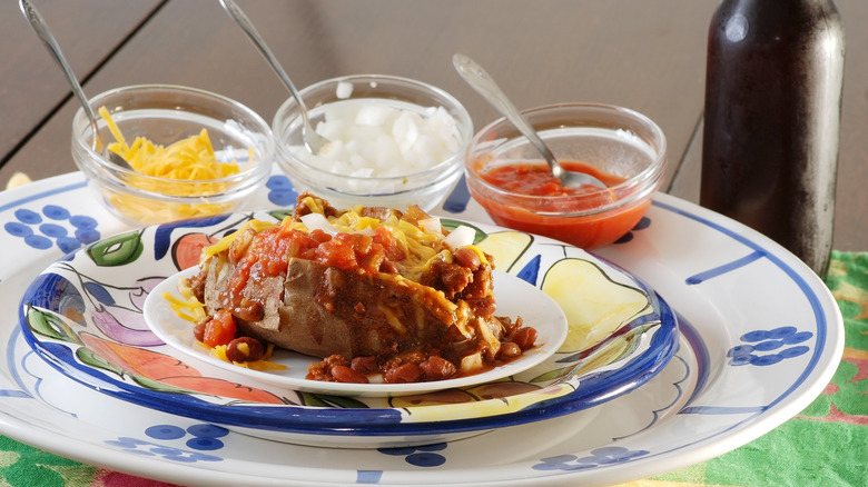 Baked potato with salsa and beans