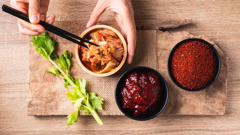 Kimchi, gochujang, and spices