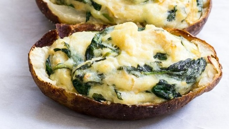 Baked potato with spinach dip