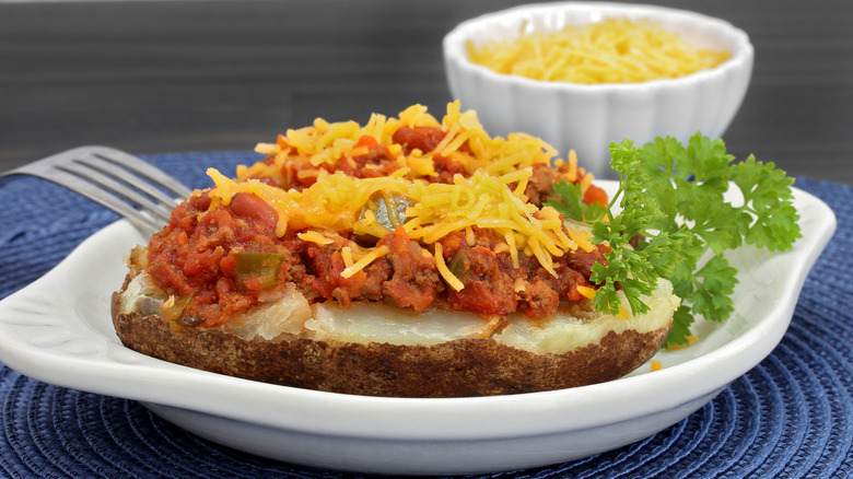 Chili-stuffed baked potato