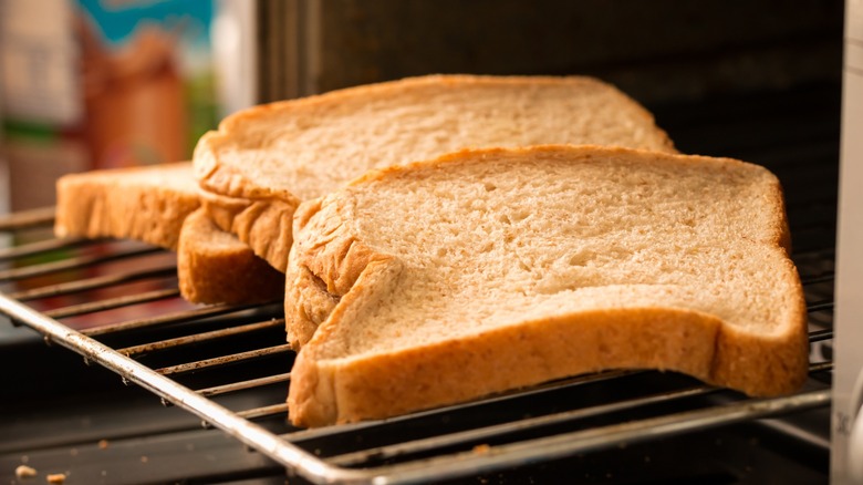 Overlapping bread in toaster oven