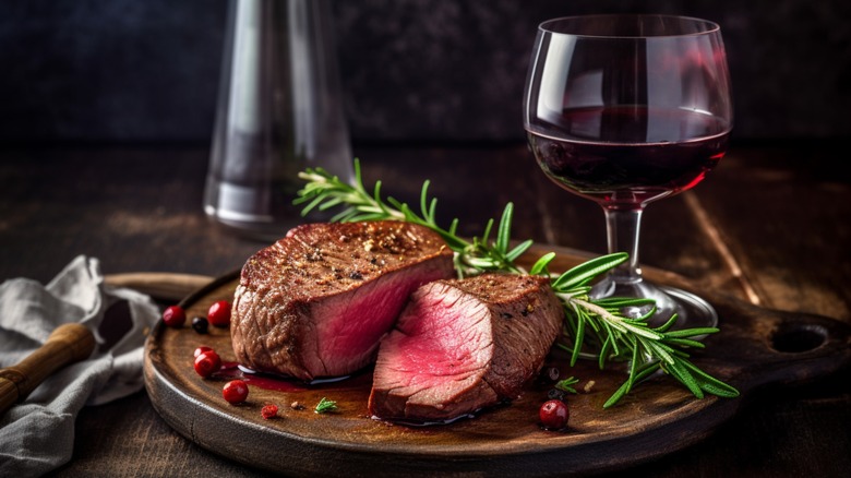 Steaks and red wine