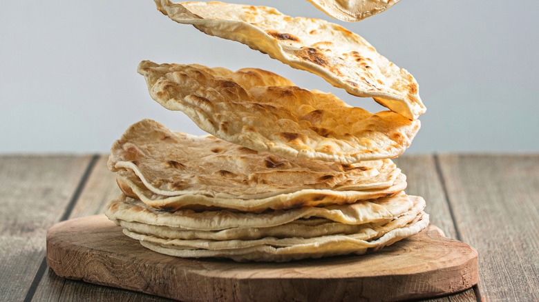 Stacked flatbread on plate