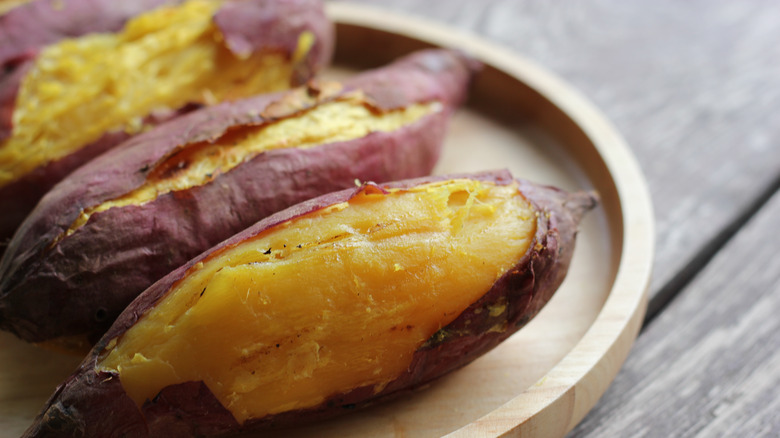 Baked sweet potatoes on plate