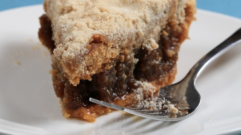 closeup of slice of shoofly pie