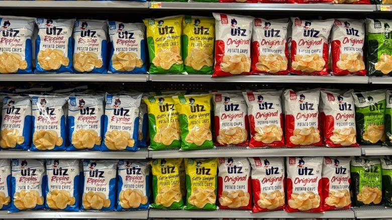 Store shelves fille with Utz chip bags