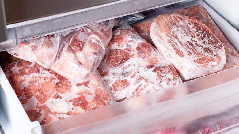 sealed meat in freezer