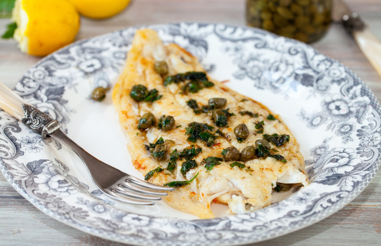 White Fish with Lemon, Capers, Mustard, and Parsley