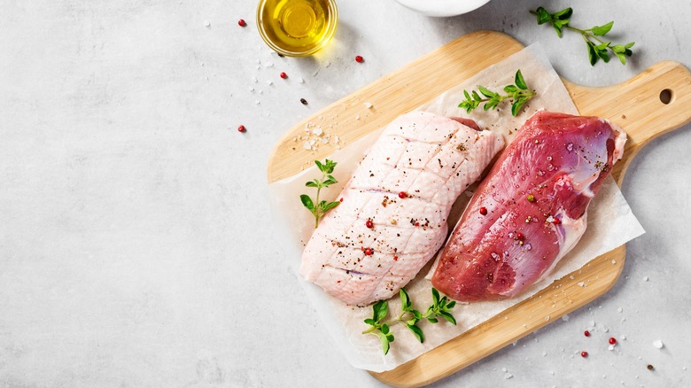 Duck breast on cutting board