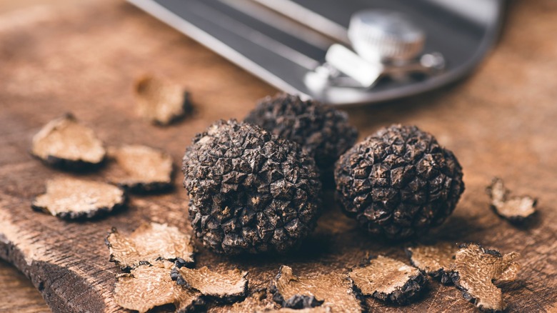 Whole and shaved truffles