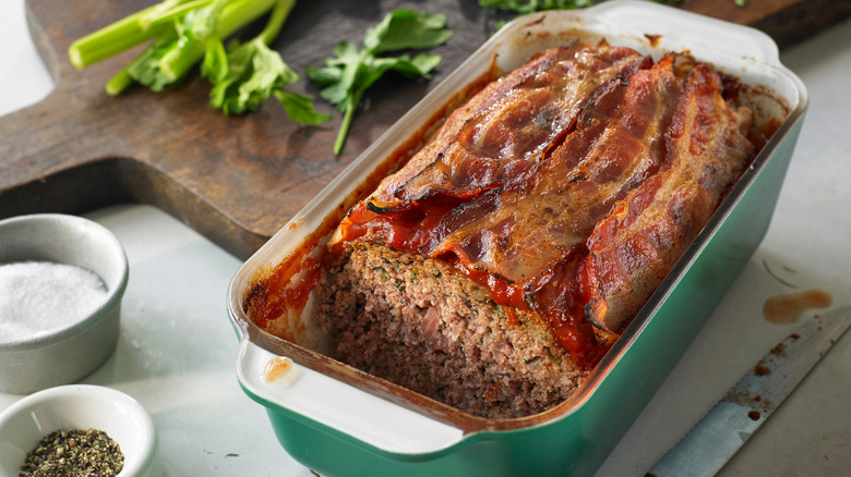 Cut meatloaf in baking pan