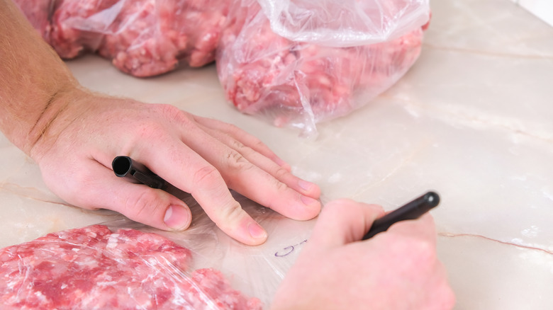 Labeling bags of meat