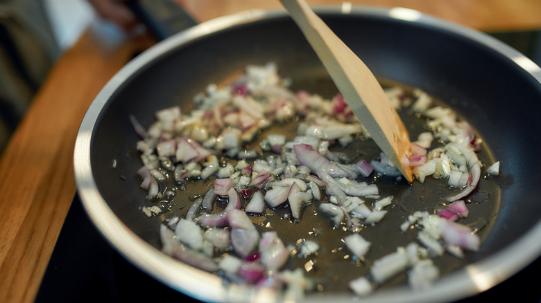 Sautéing onions and garlic 