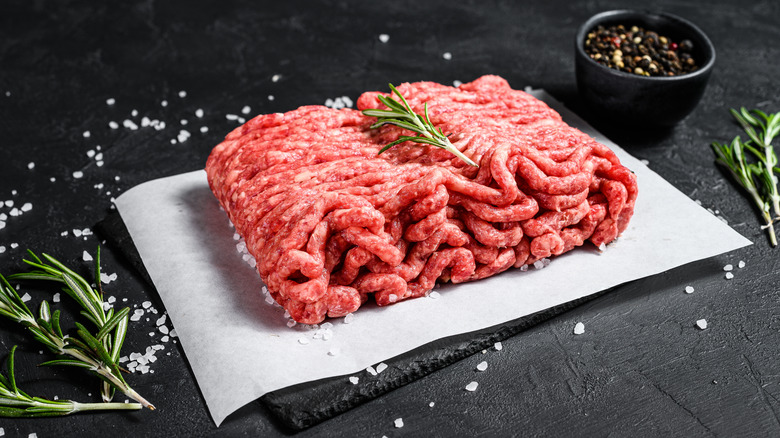 Ground beef on cutting board