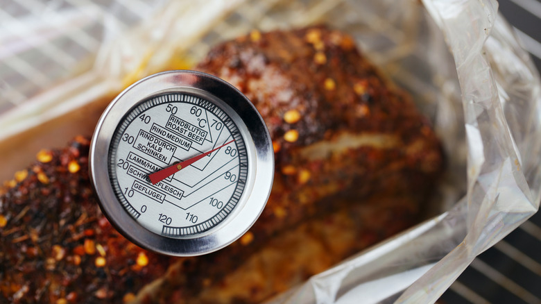 Thermometer in meat