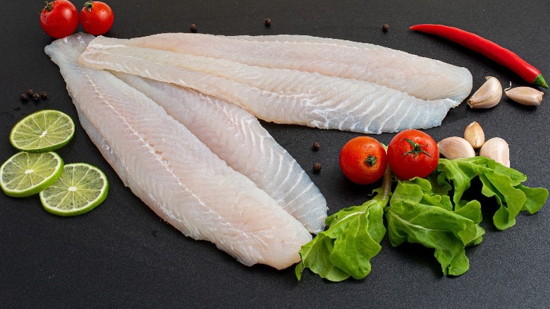 Thawed raw fish filets