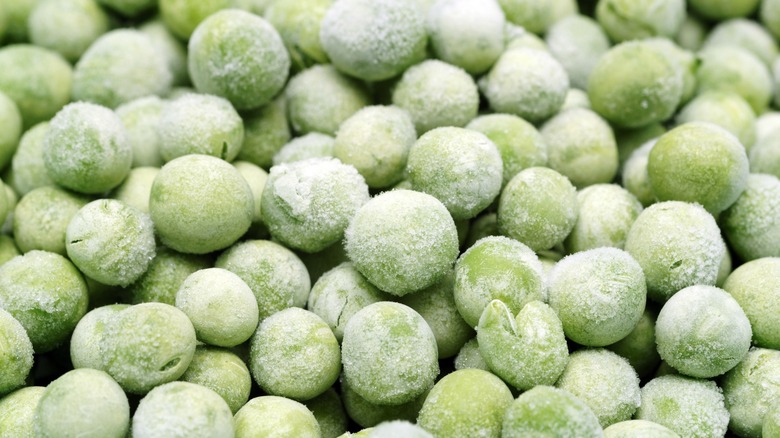 Frozen peas close up