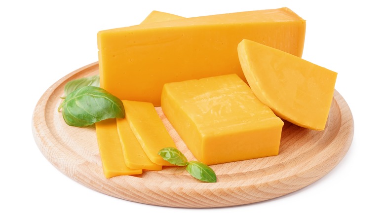 Blocks of Cheddar cheese