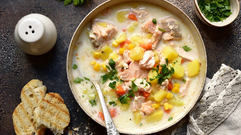 Salmon and corn chowder