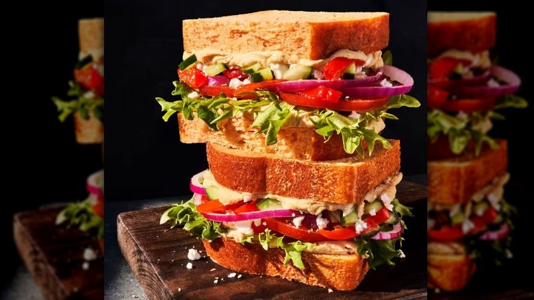 Stacked sandwich with Mediterranean veggies