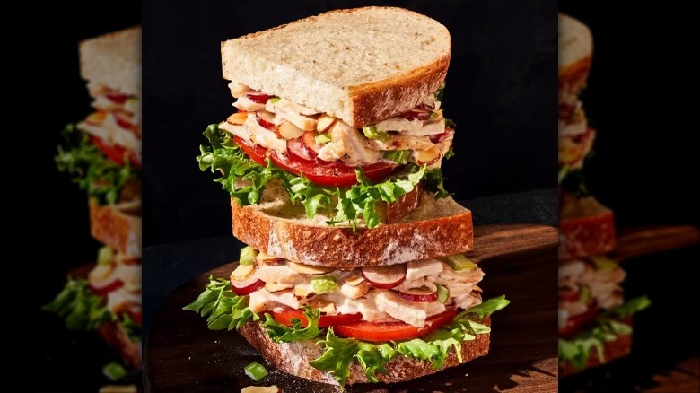 chicken salad sandwiches stacked