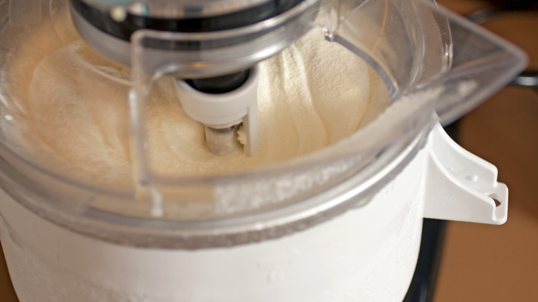 Churning ice cream in bowl