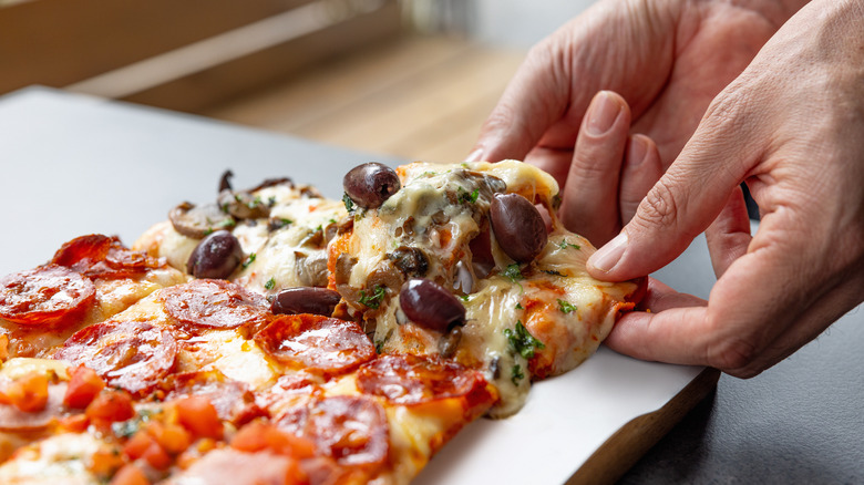 Rectangle pizza with assorted toppings