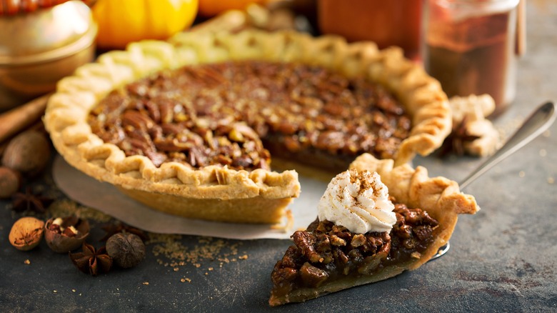 pecan pie with whipped cream