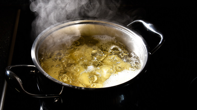 pot of boiling potatoes