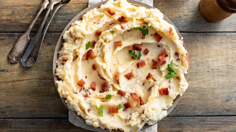 mashed potato dish topped with bacon