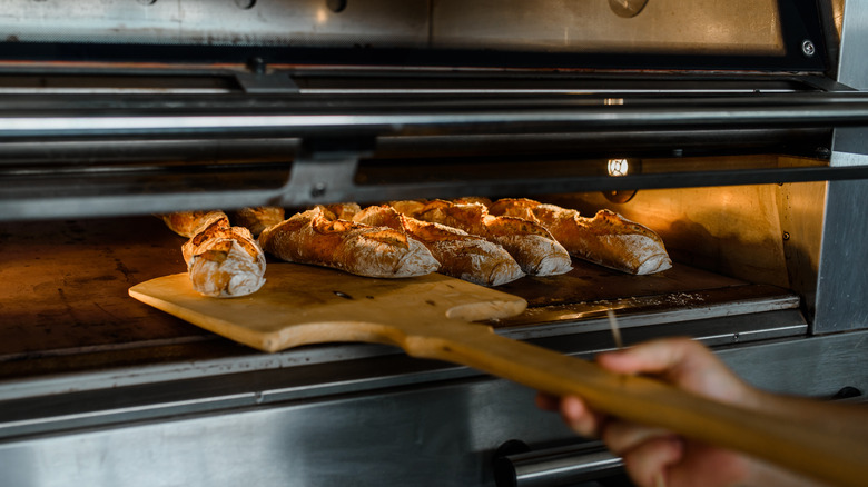 French baguettes in oven