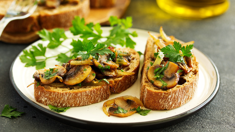 Mushrooms on toast with garnish 