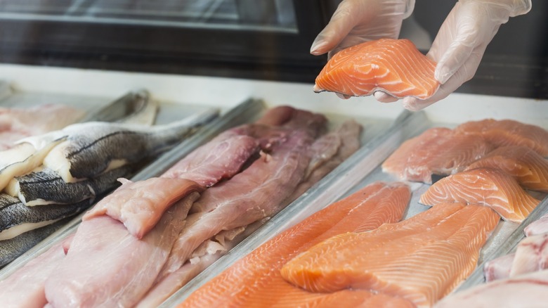 Fish at market in refrigerator