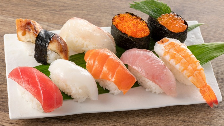 Assorted nigiri on a plate