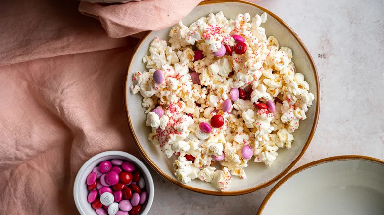 Popcorn with red and pink M&M's