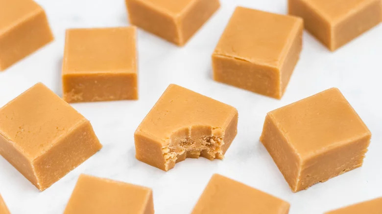 Fudge squares on white table