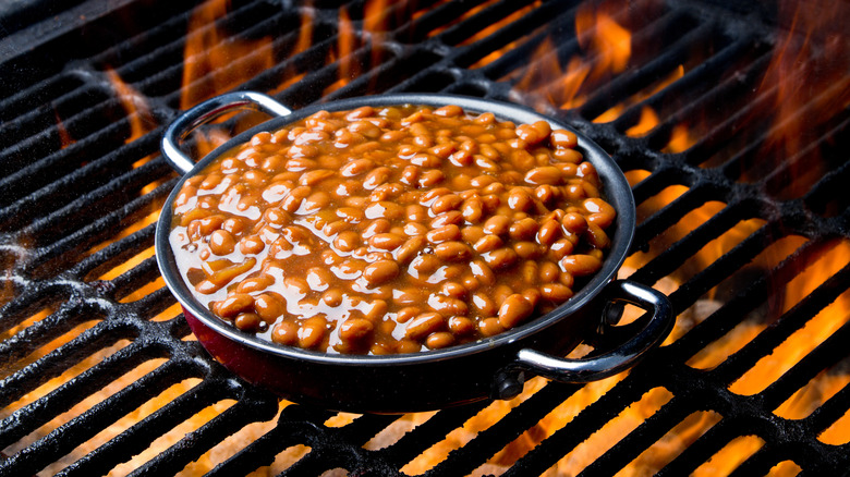 baked bean pot on grill