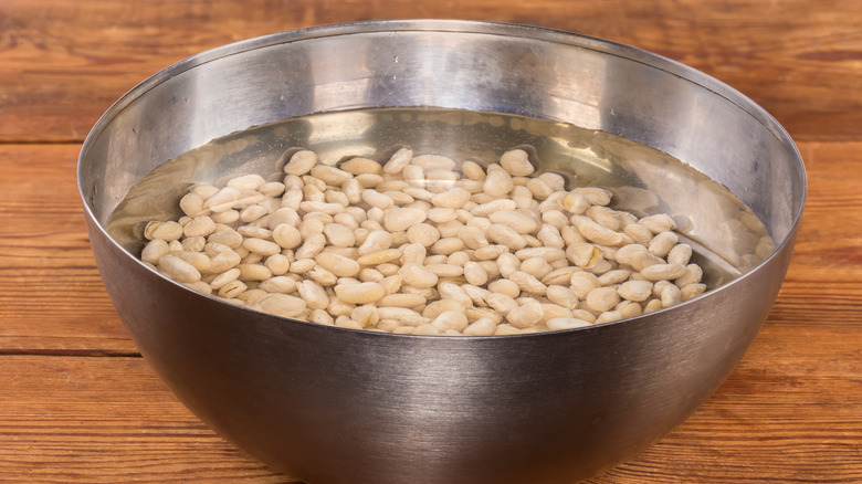 Beans soaking in bowl