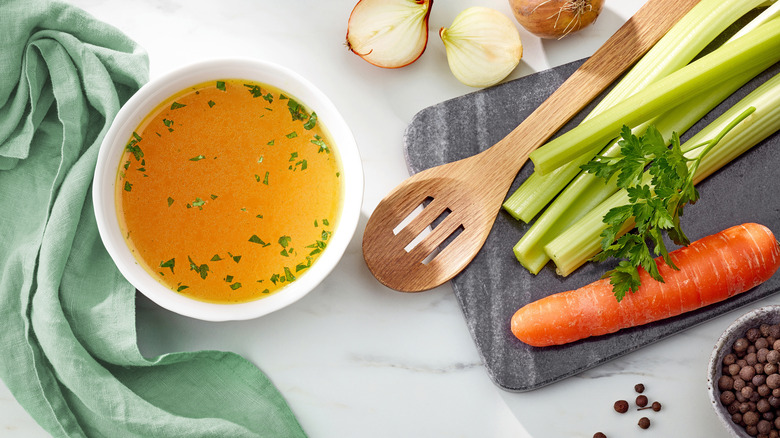 Bowl of chicken stock