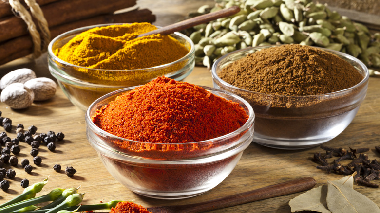 Dried spices in bowls