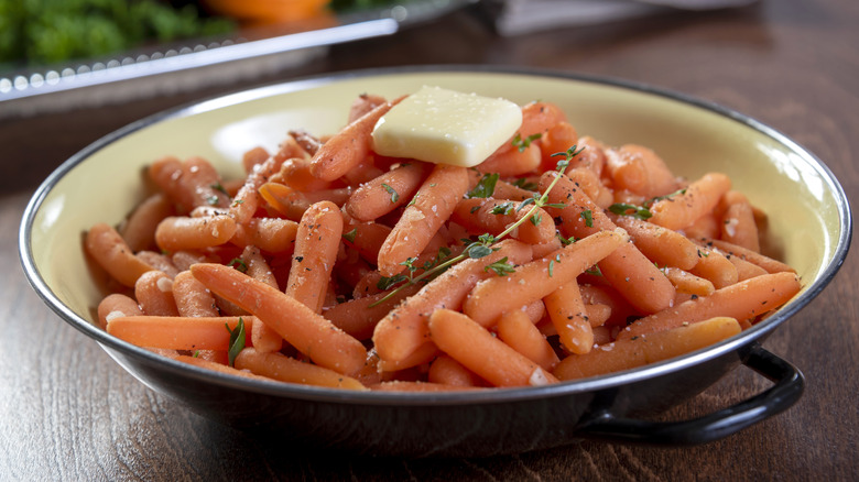 Honey glazed baby carrots plated