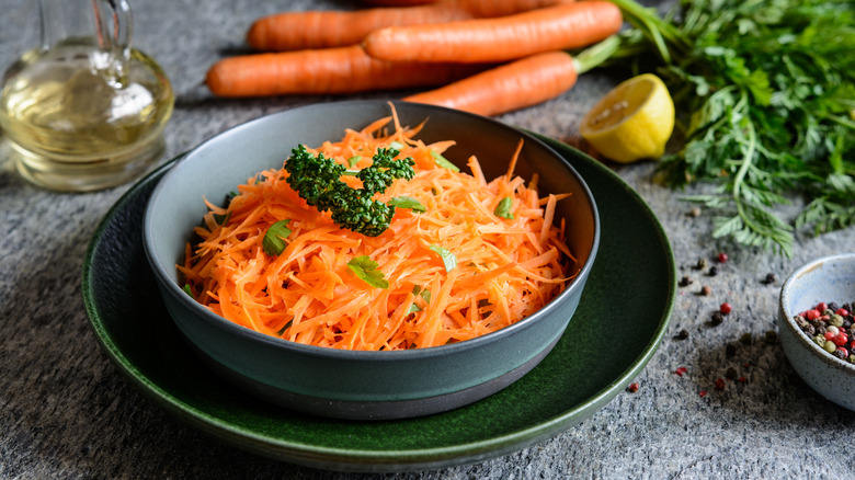 Shredded carrot salad in bowl