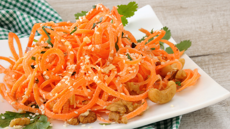 Carrot ribbon salad on plate