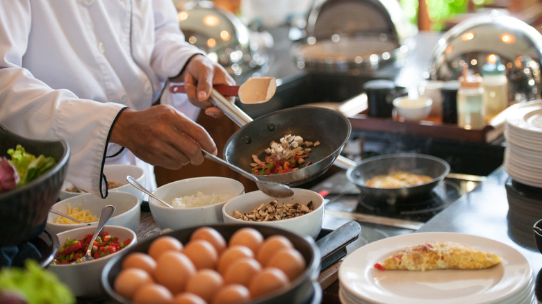 Chef preparing omelette