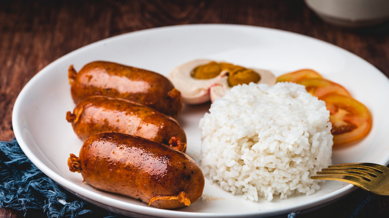 plate with longganisa and rice