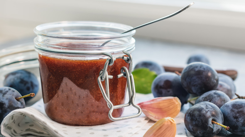 Plum sauce in a jar