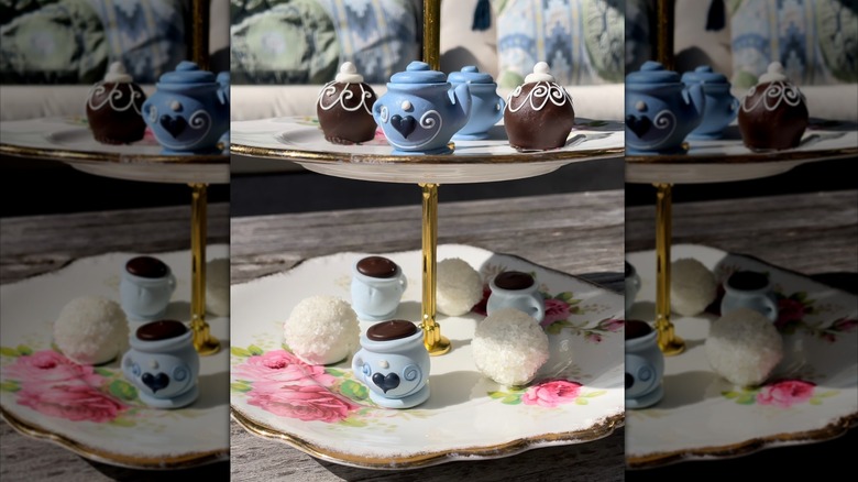 The Cordial Cherry tea party truffles on two-tiered platter